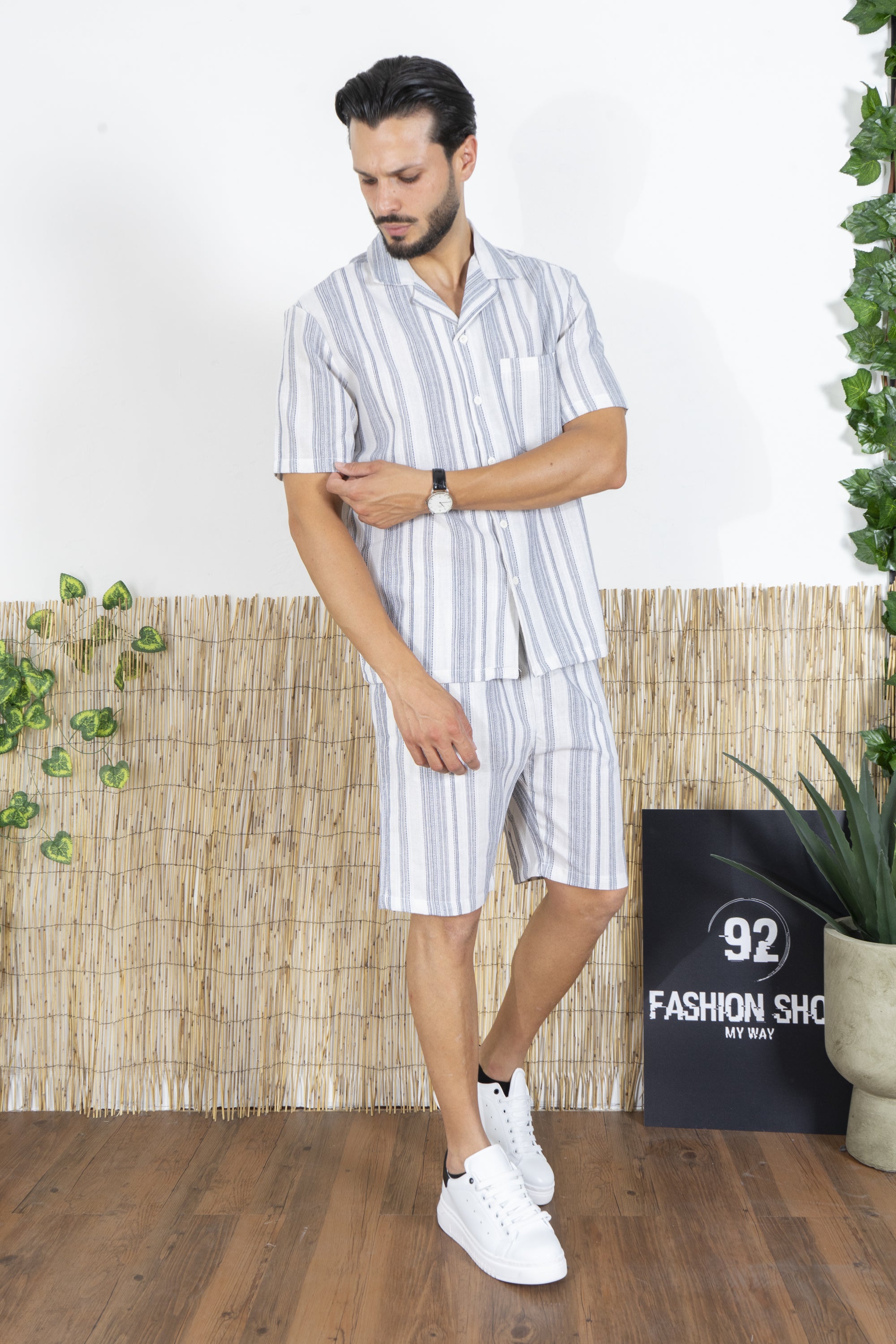 Coordinato Uomo a Righe Verticali Completo Estivo Fresco Art. Cd114