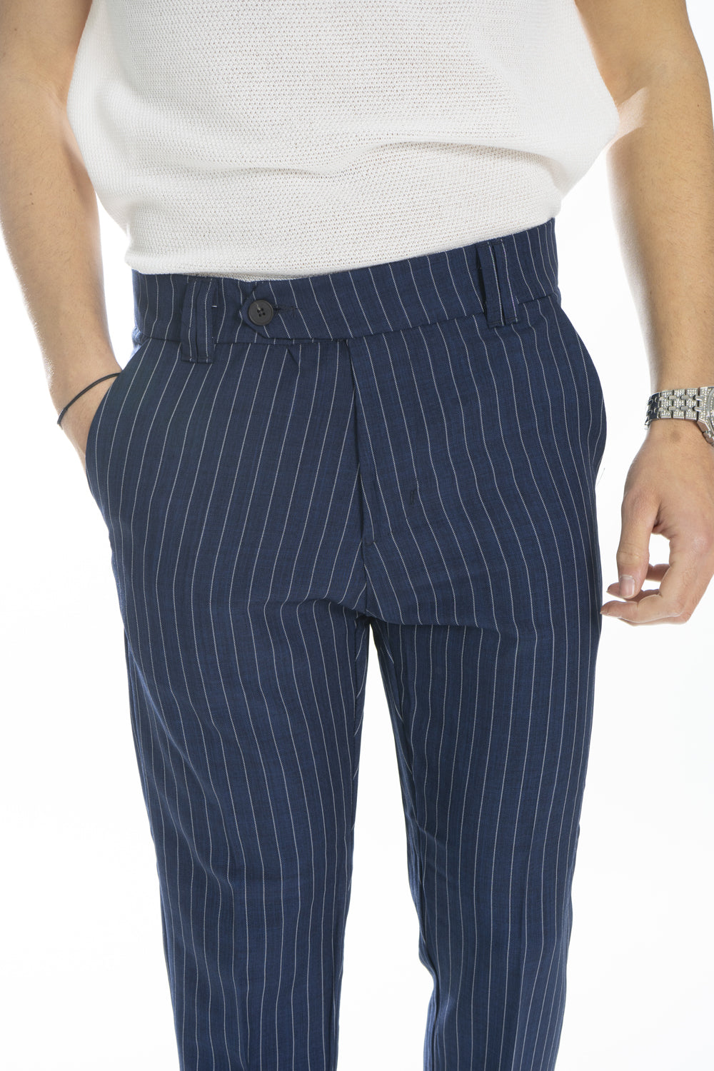 Pantalone Uomo Bottone Laterale Gessato Art. Pt187