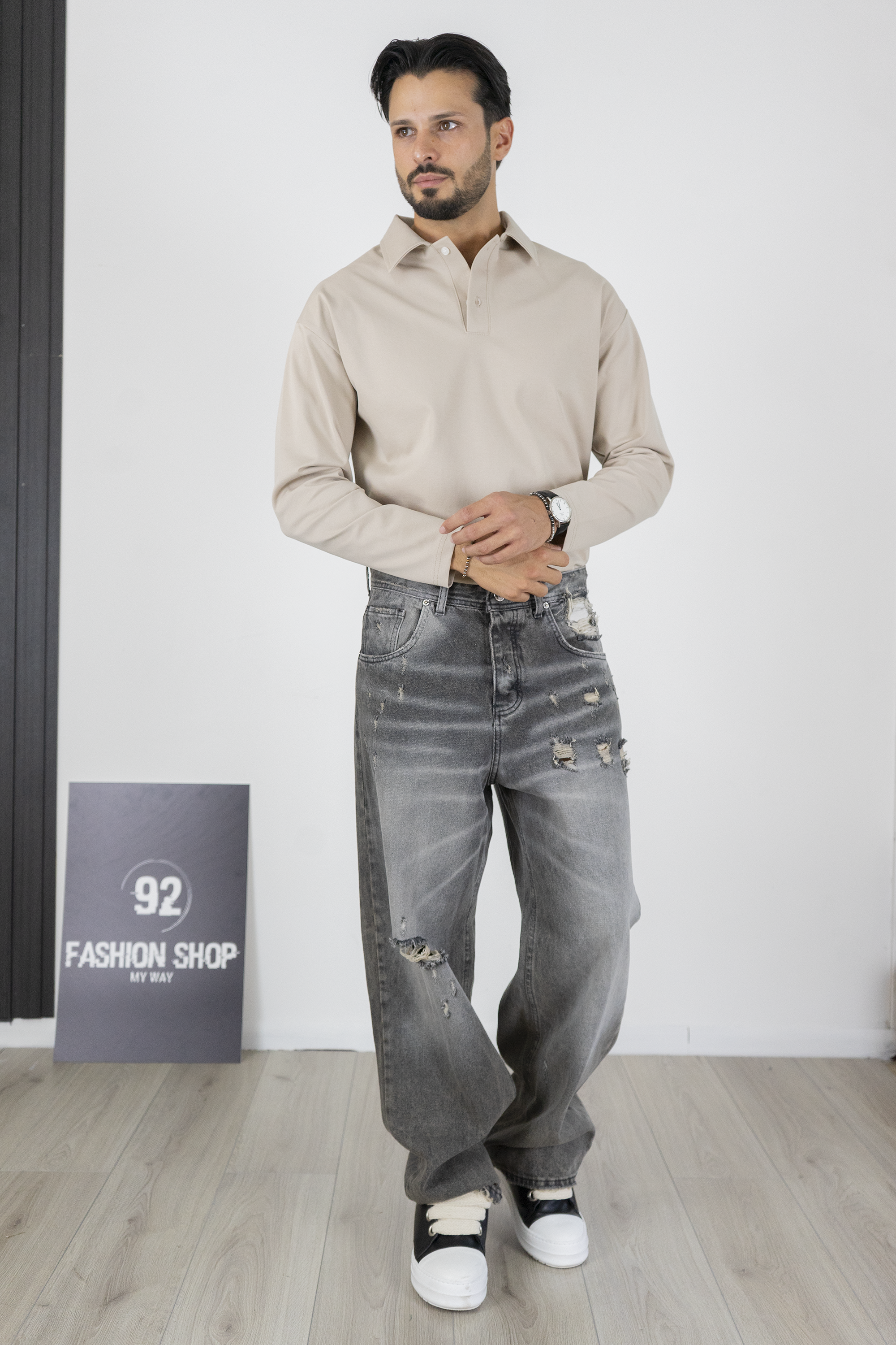 Jeans Uomo Baggy Grigio con Strappi Cianotic Art. JS547