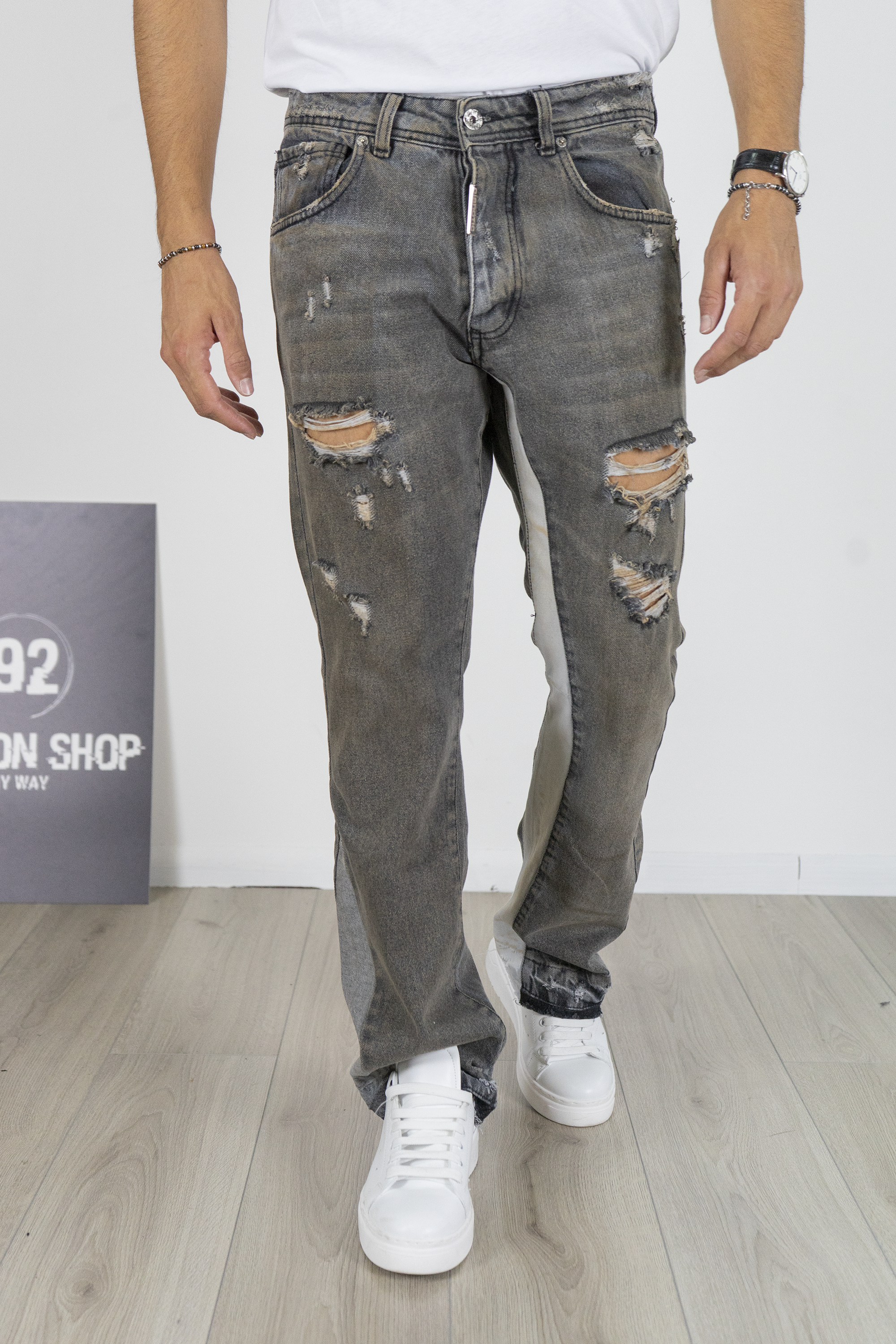 Jeans Uomo Grigio Flare con Banda Laterale Art. Js543