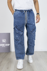 Jeans Cargo Palazzo Multitasche Vita Elastica Art. Js536