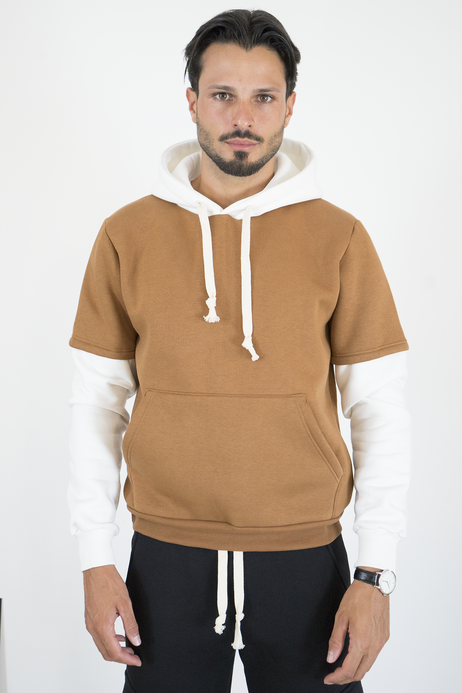 Felpa Uomo Bicolore Felpata Con Cappuccio Art. Fe197