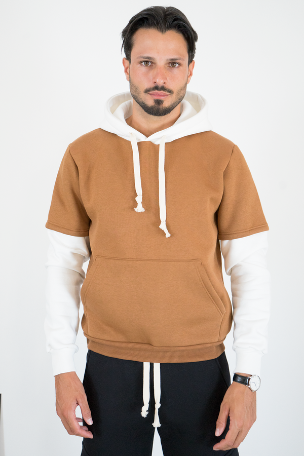 Felpa Uomo Bicolore Felpata Con Cappuccio Art. Fe197