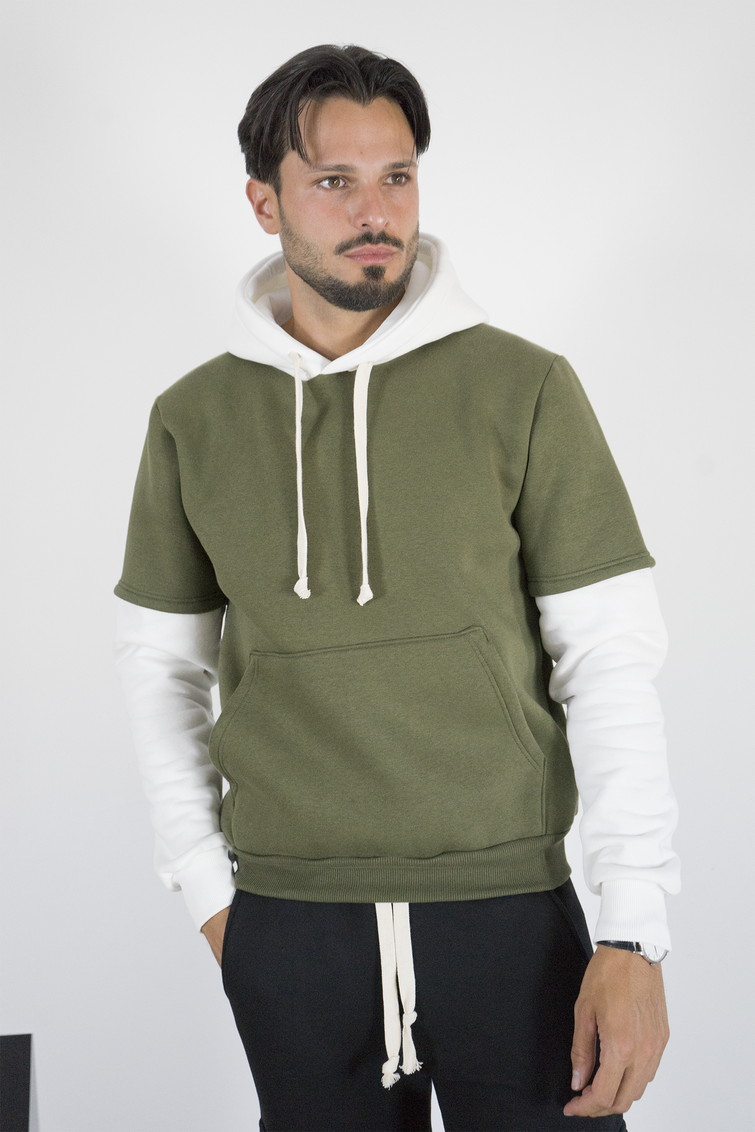 Felpa Uomo Bicolore Felpata Con Cappuccio Art. Fe197