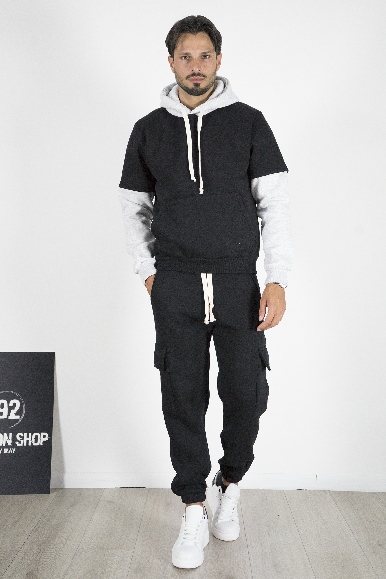 Felpa Uomo Bicolore Felpata Con Cappuccio Art. Fe197