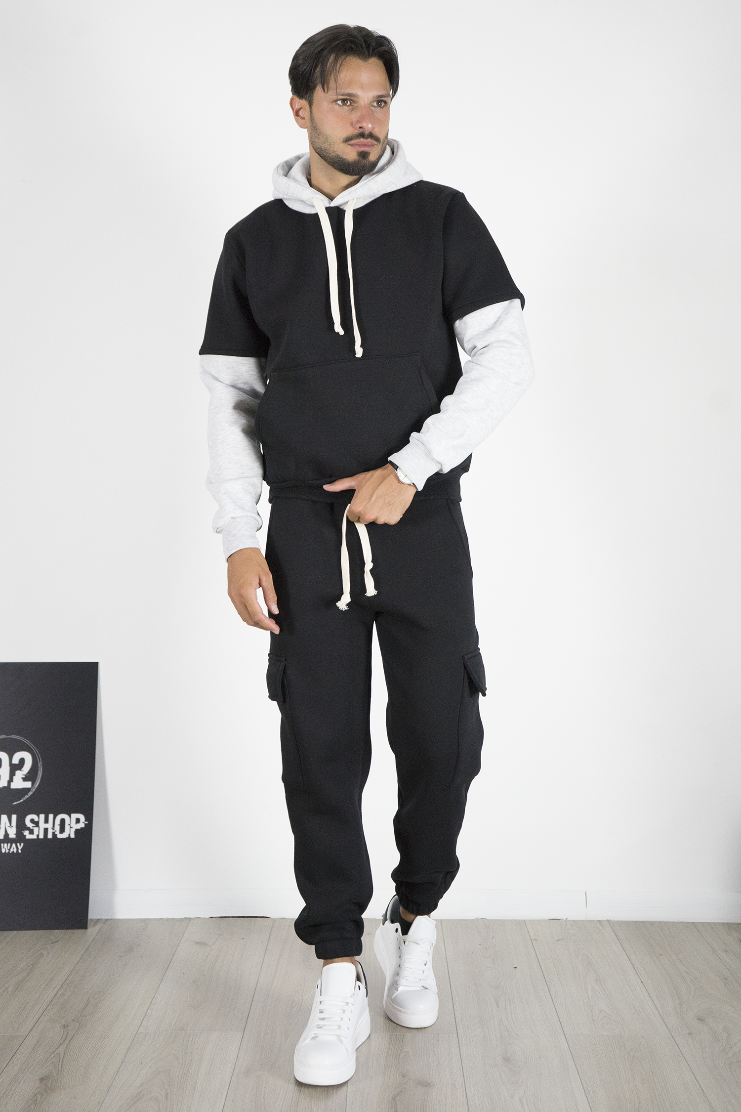 Completo Tuta Uomo con Felpa Cappuccio e Pantalone Cargo Art. TT109