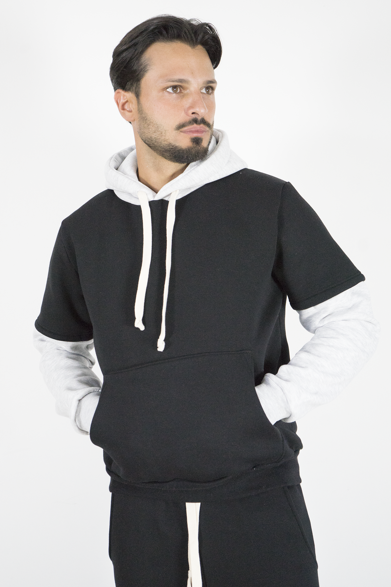 Felpa Uomo Bicolore Felpata Con Cappuccio Art. Fe197