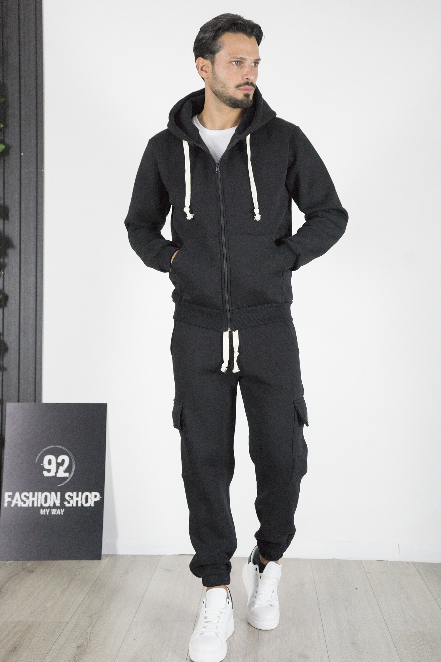Felpa Uomo Full Zip con Cappuccio e Coulisse Art. Fe198