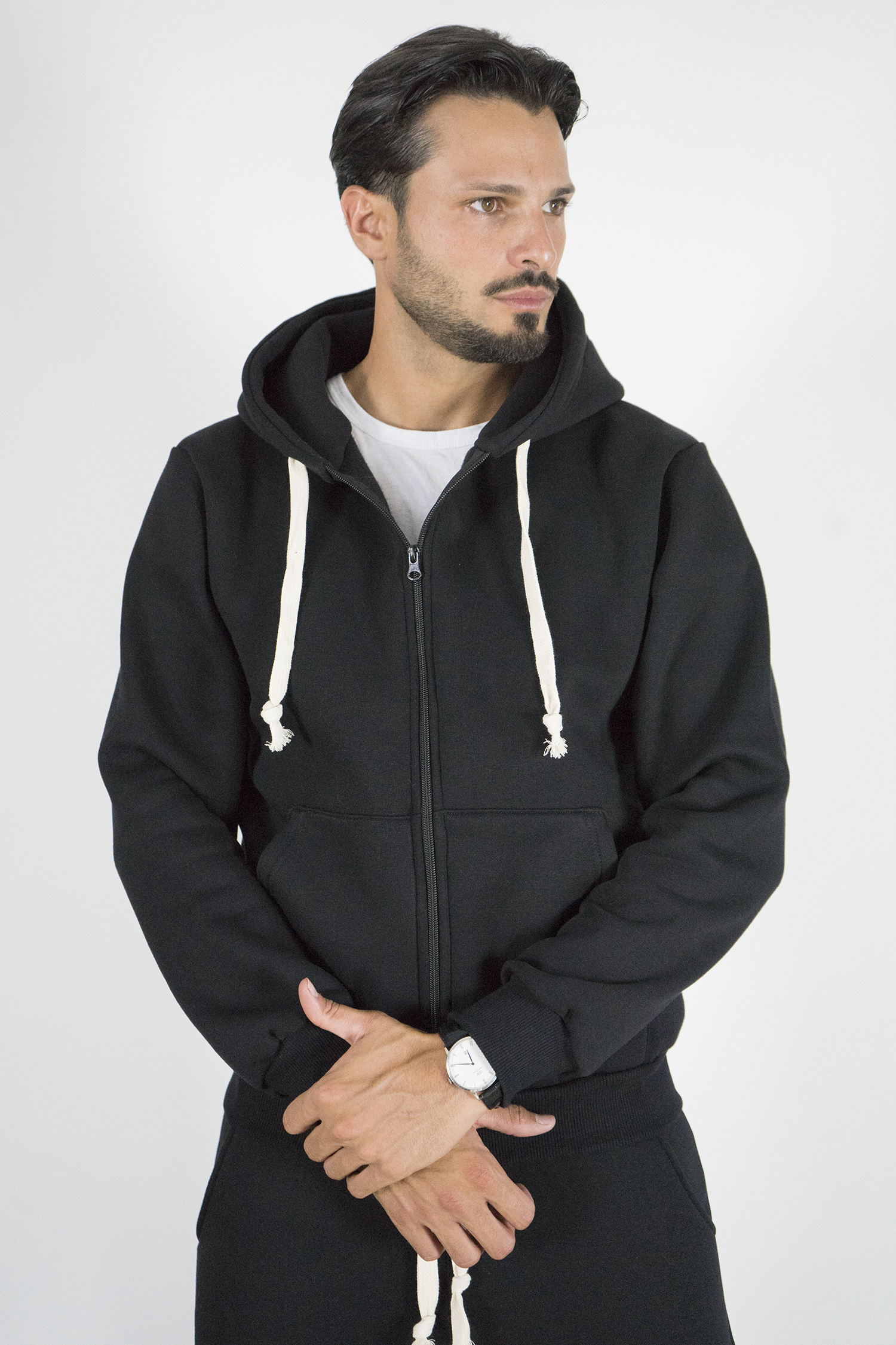 Felpa Uomo Full Zip con Cappuccio e Coulisse Art. Fe198