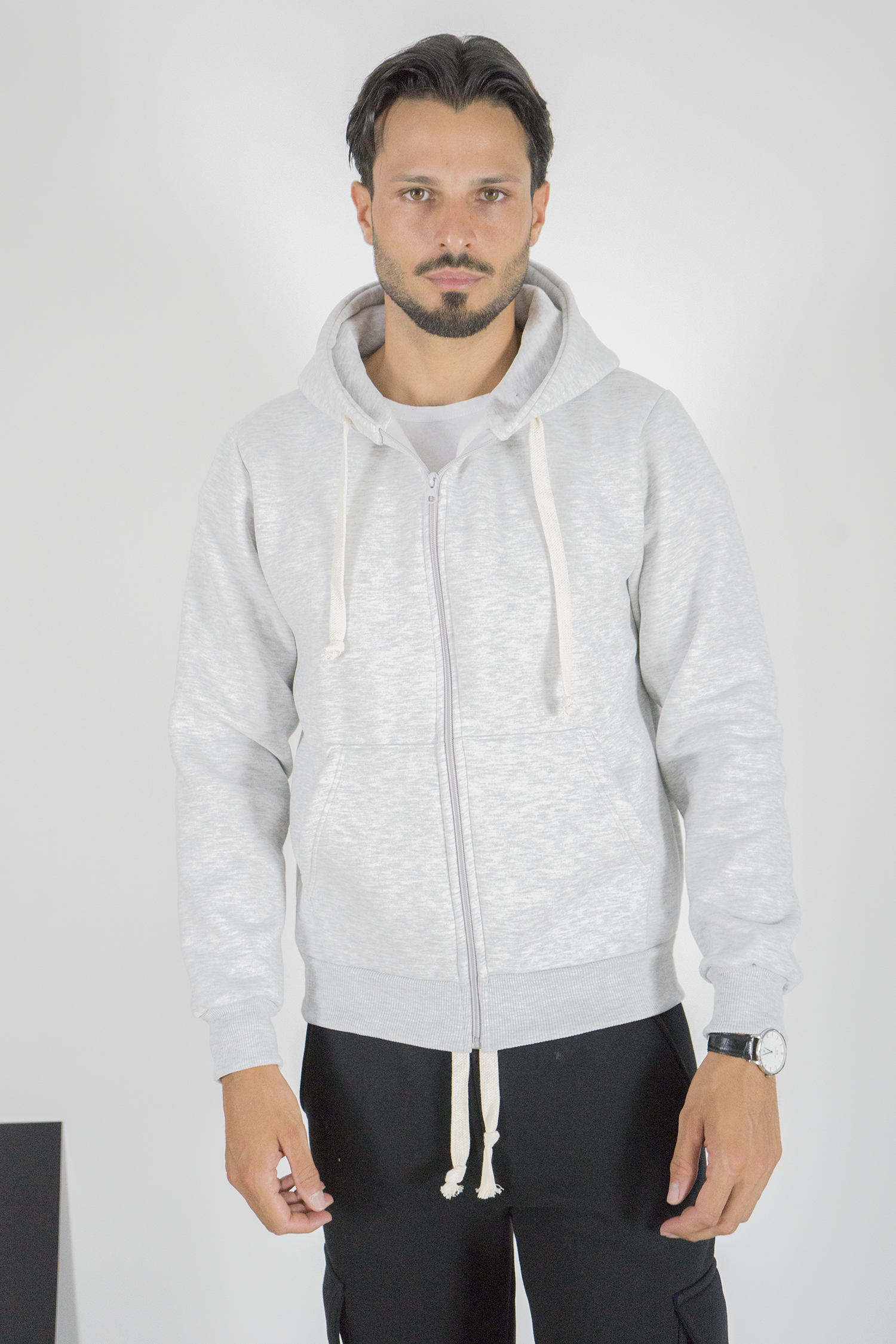 Felpa Uomo Full Zip con Cappuccio e Coulisse Art. Fe198