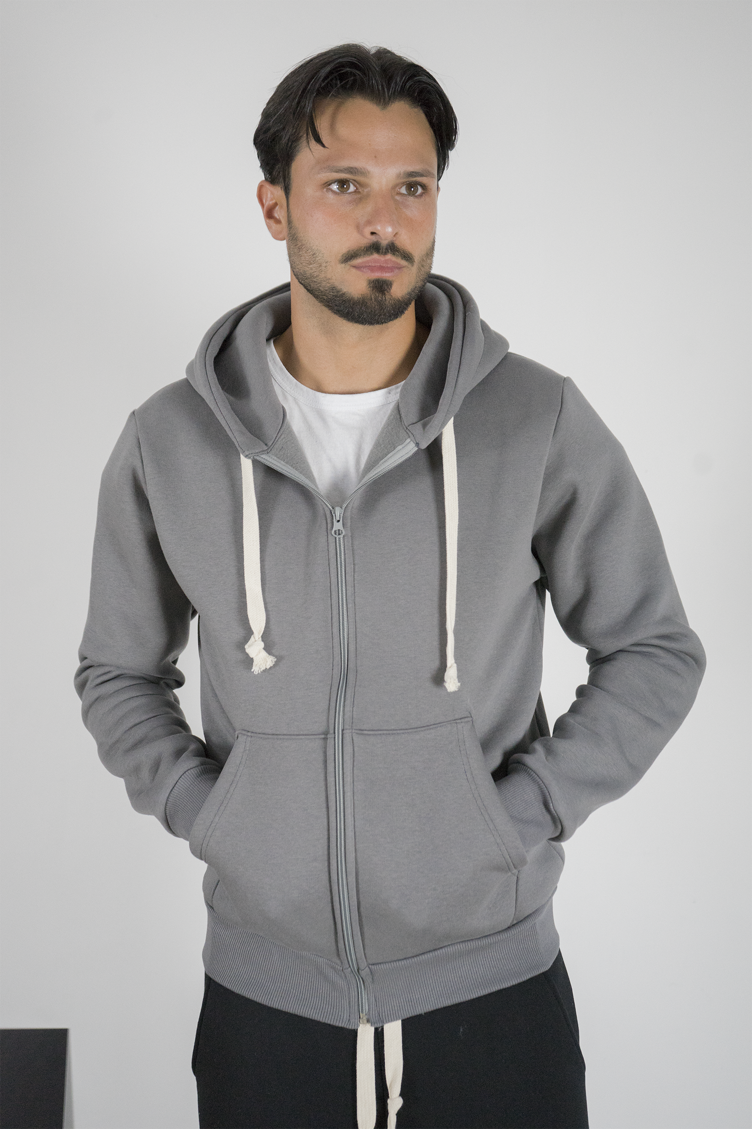 Felpa Uomo Full Zip con Cappuccio e Coulisse Art. Fe198