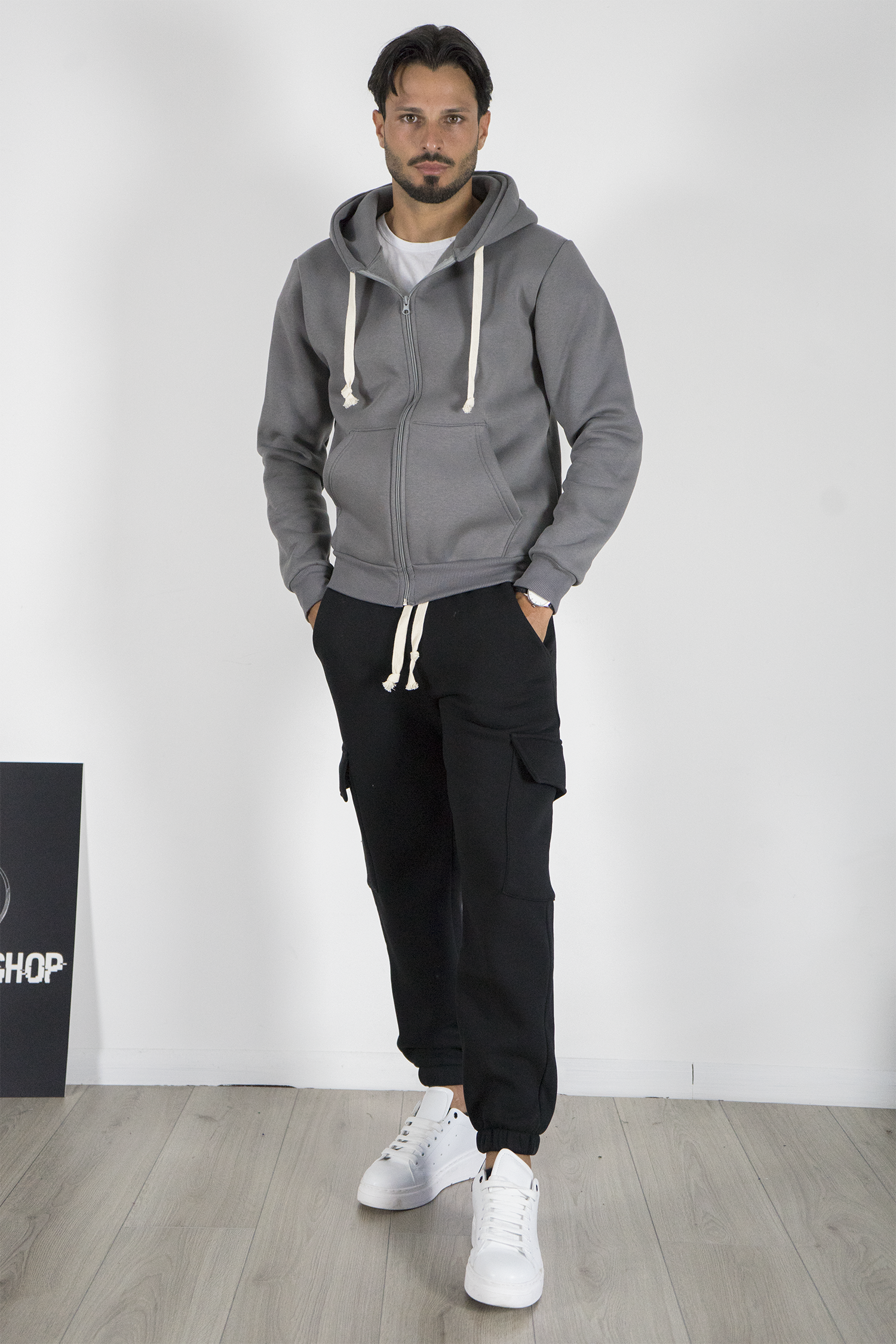 Felpa Uomo Full Zip con Cappuccio e Coulisse Art. Fe198