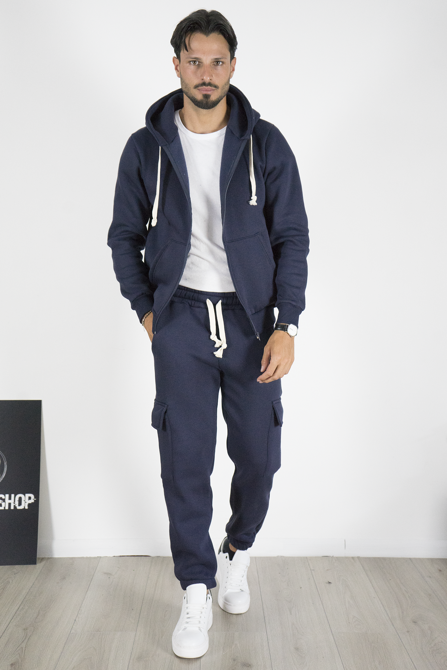 Felpa Uomo Full Zip con Cappuccio e Coulisse Art. Fe198