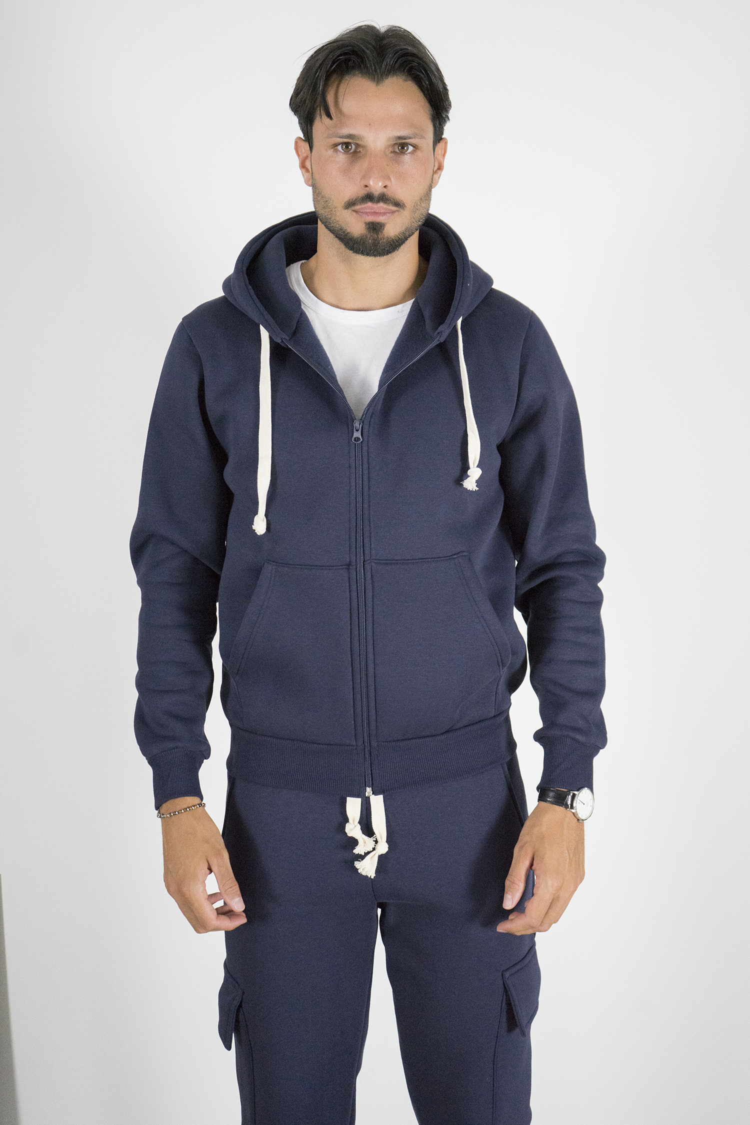Felpa Uomo Full Zip con Cappuccio e Coulisse Art. Fe198