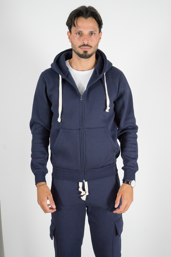 Felpa Uomo Full Zip con Cappuccio e Coulisse Art. Fe198