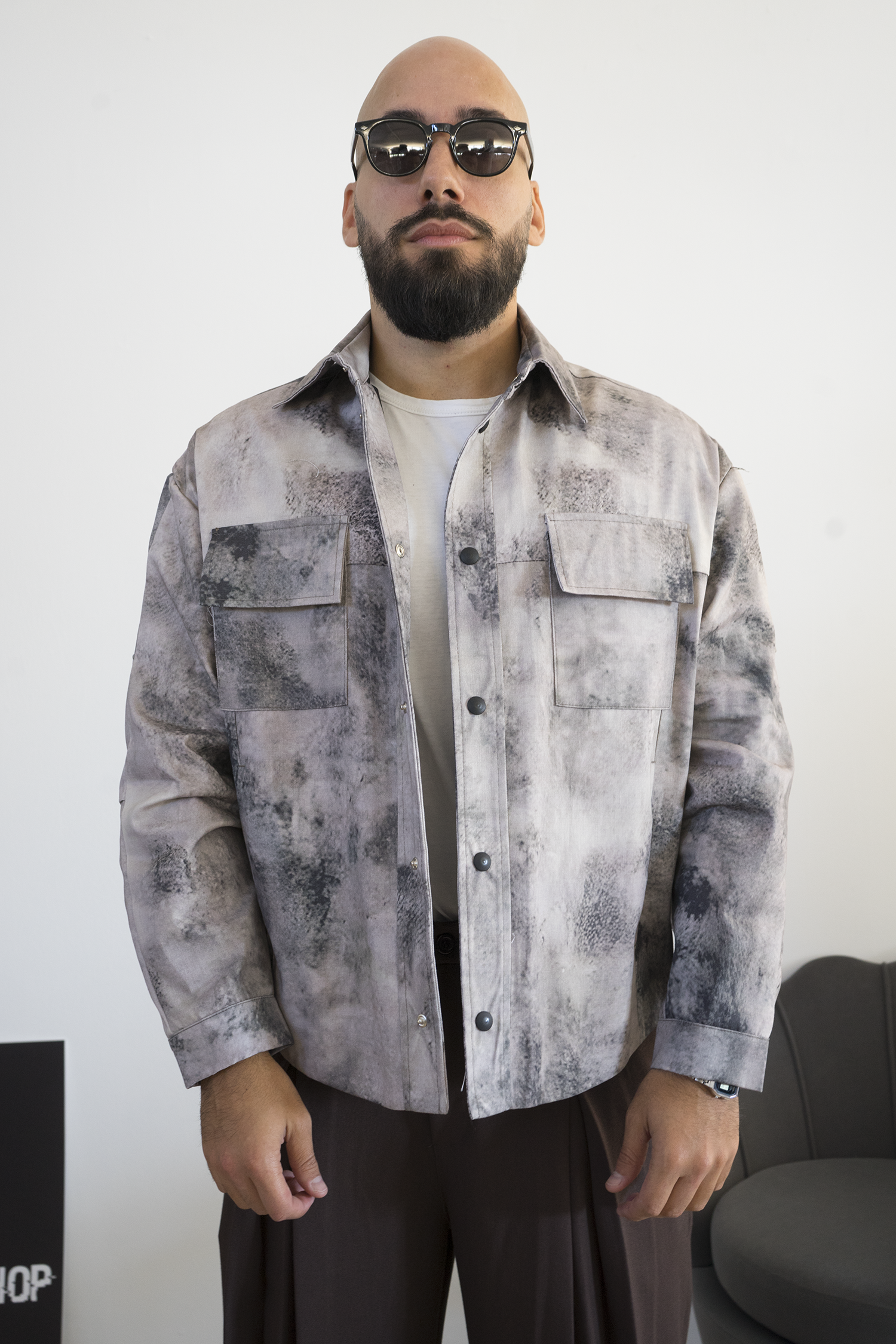 Giacca Camicia Overshirt Uomo Effetto Marmorizzato Grigio Art. Gb194