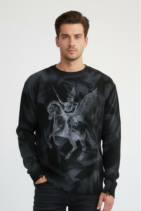 Maglioncino Uomo Stampa Cavaliere Art. Mg178