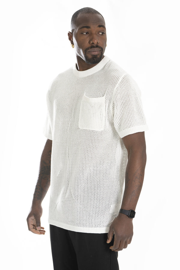 T-shirt homme en maille perforée avec poche, couleur unie, Art. Ts207