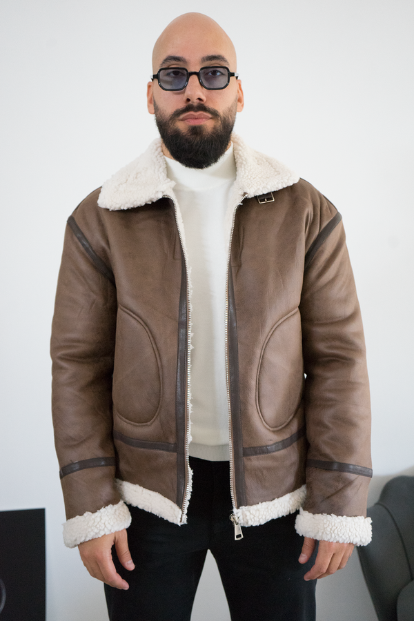 Giubbotto Uomo Shearling Effetto Scamosciato Interno in Pelliccia Art. Gb200