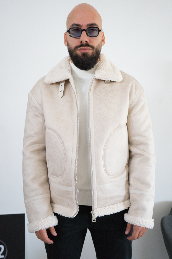 Giubbotto Uomo Shearling Effetto Scamosciato Interno in Pelliccia Art. Gb200