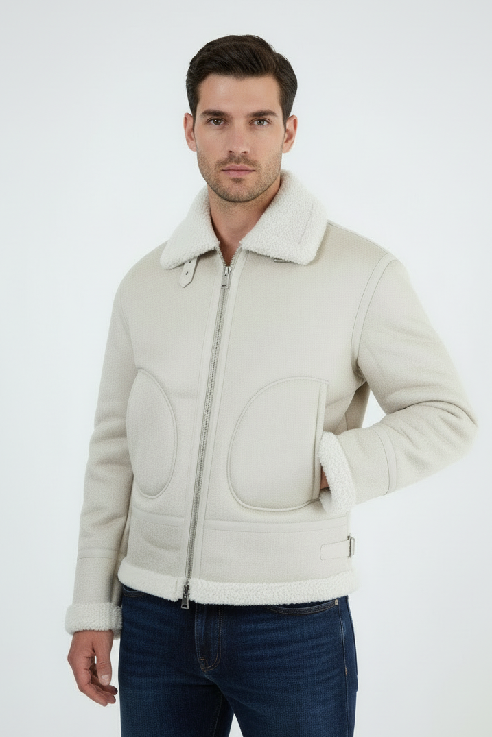 Giubbotto Uomo Shearling Effetto Scamosciato Interno in Pelliccia Art. Gb200