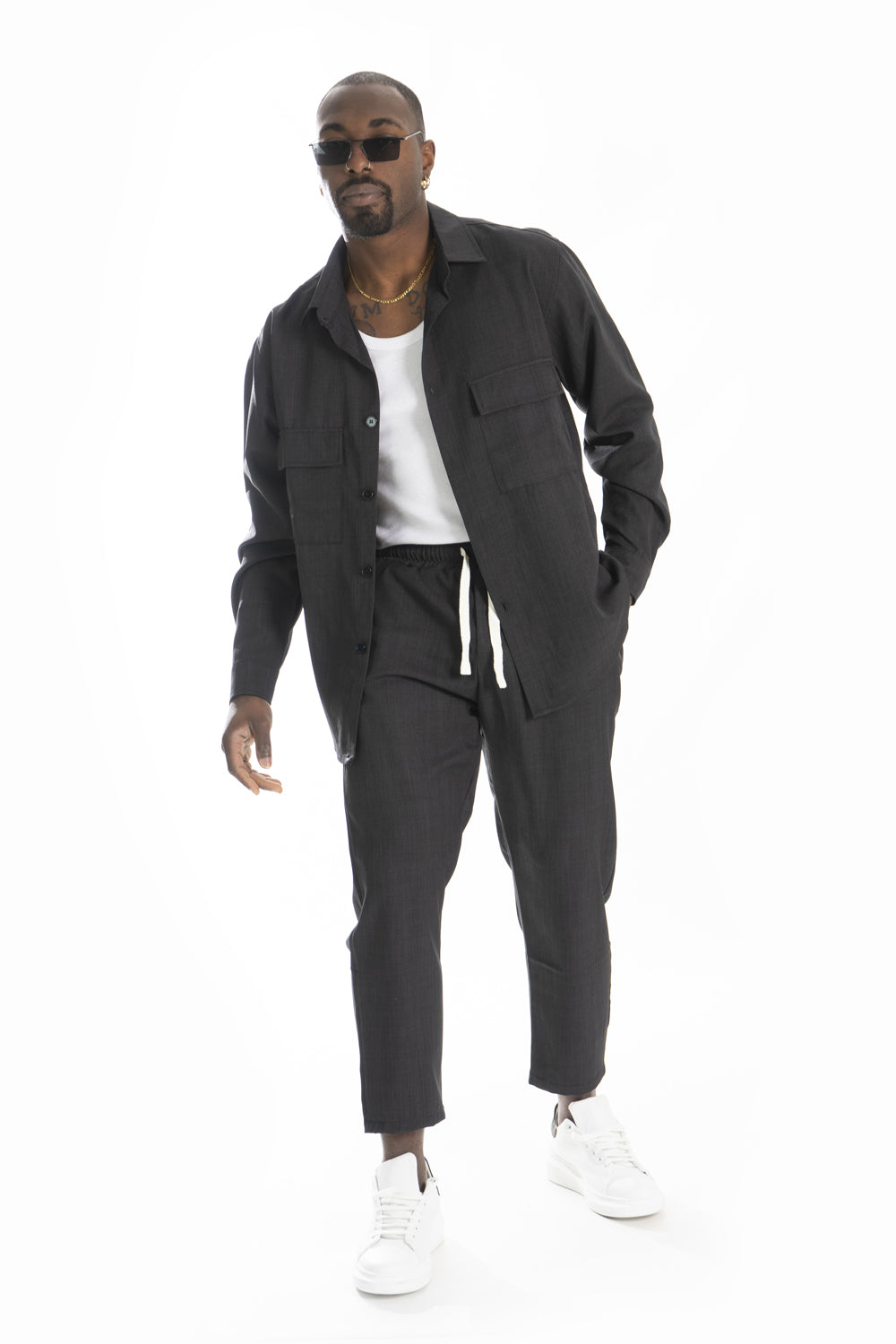 Coordinato Uomo Melangiato Con Camicia e Pantalone Jogger Art. Cd42