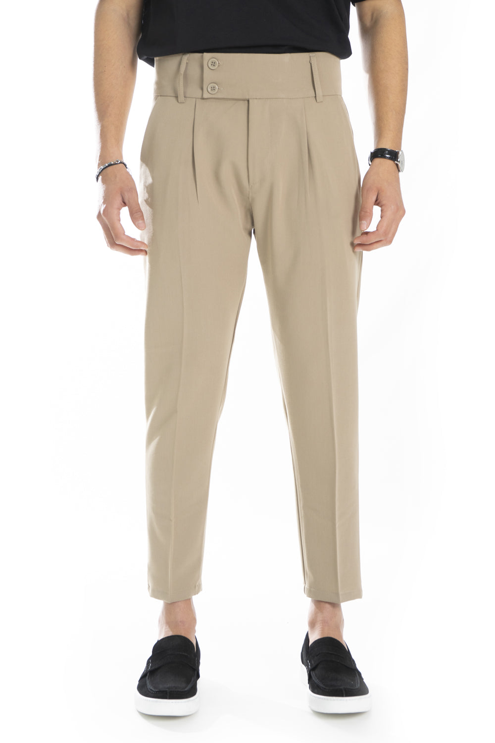 Pantalone Vita Alta Doppio Bottone Con Pinces Tasca America Art. Pt64