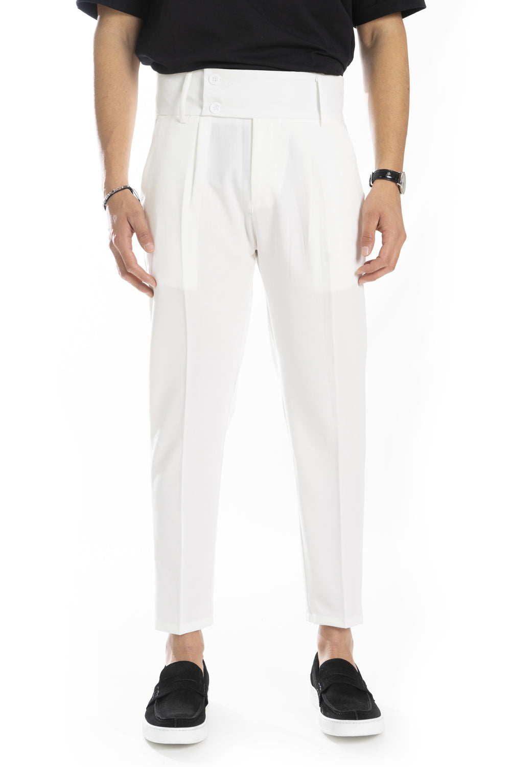 Pantalone Vita Alta Doppio Bottone Con Pinces Tasca America Art. Pt64