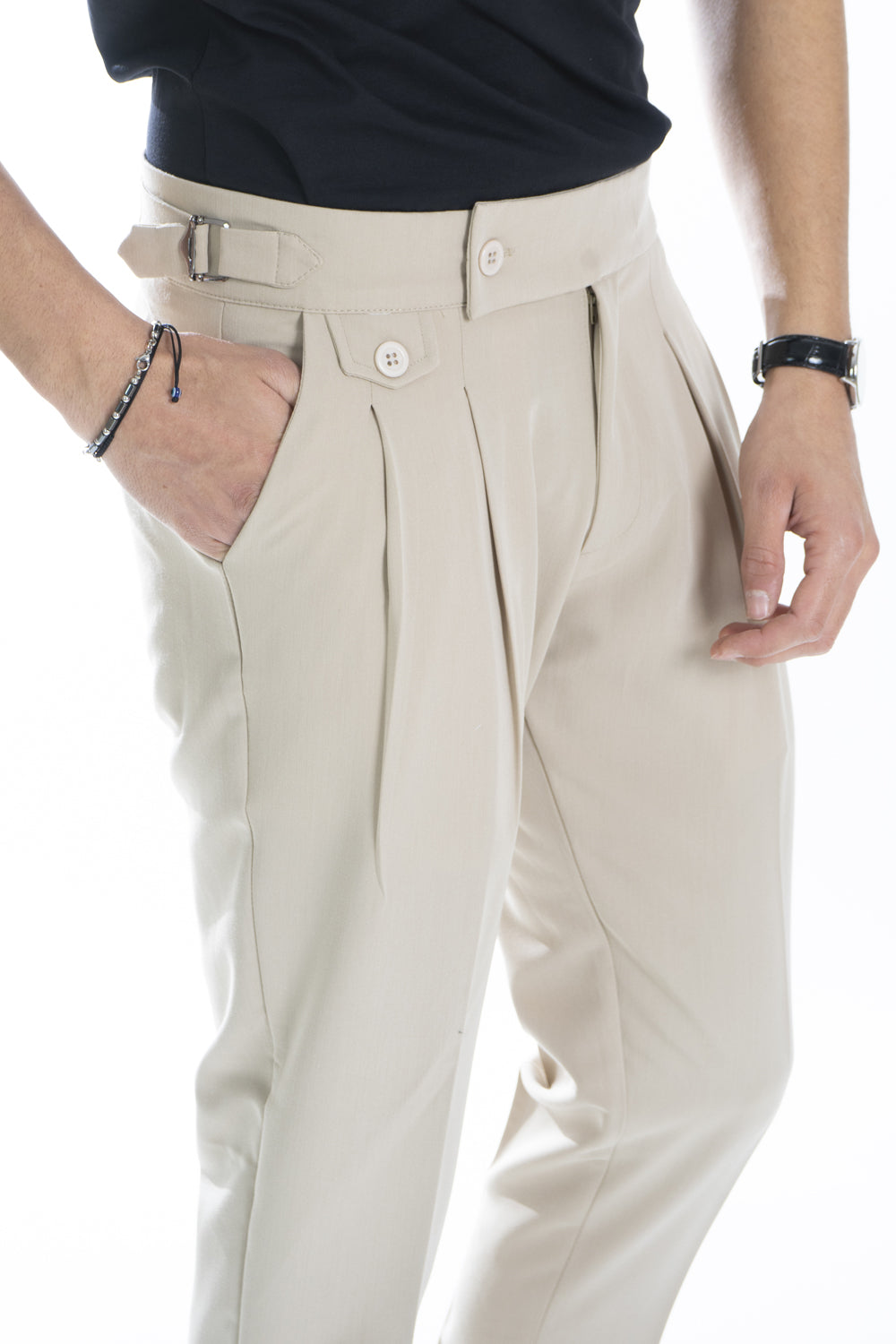 Pantalone Con Fibbie Laterali Bottone Decentrato Art. Pt99