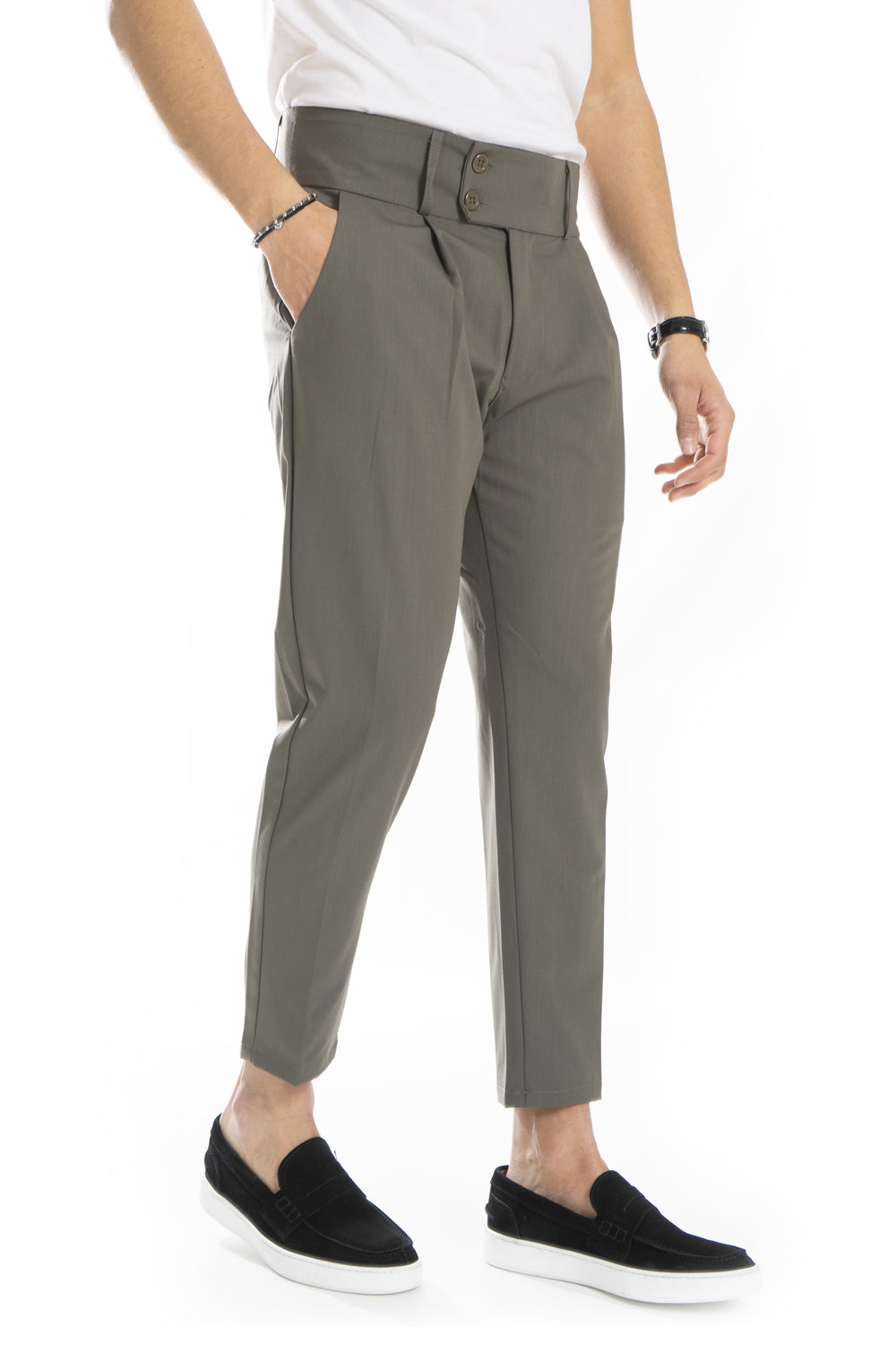 Pantalone Vita Alta Doppio Bottone Con Pinces Tasca America Art. Pt64