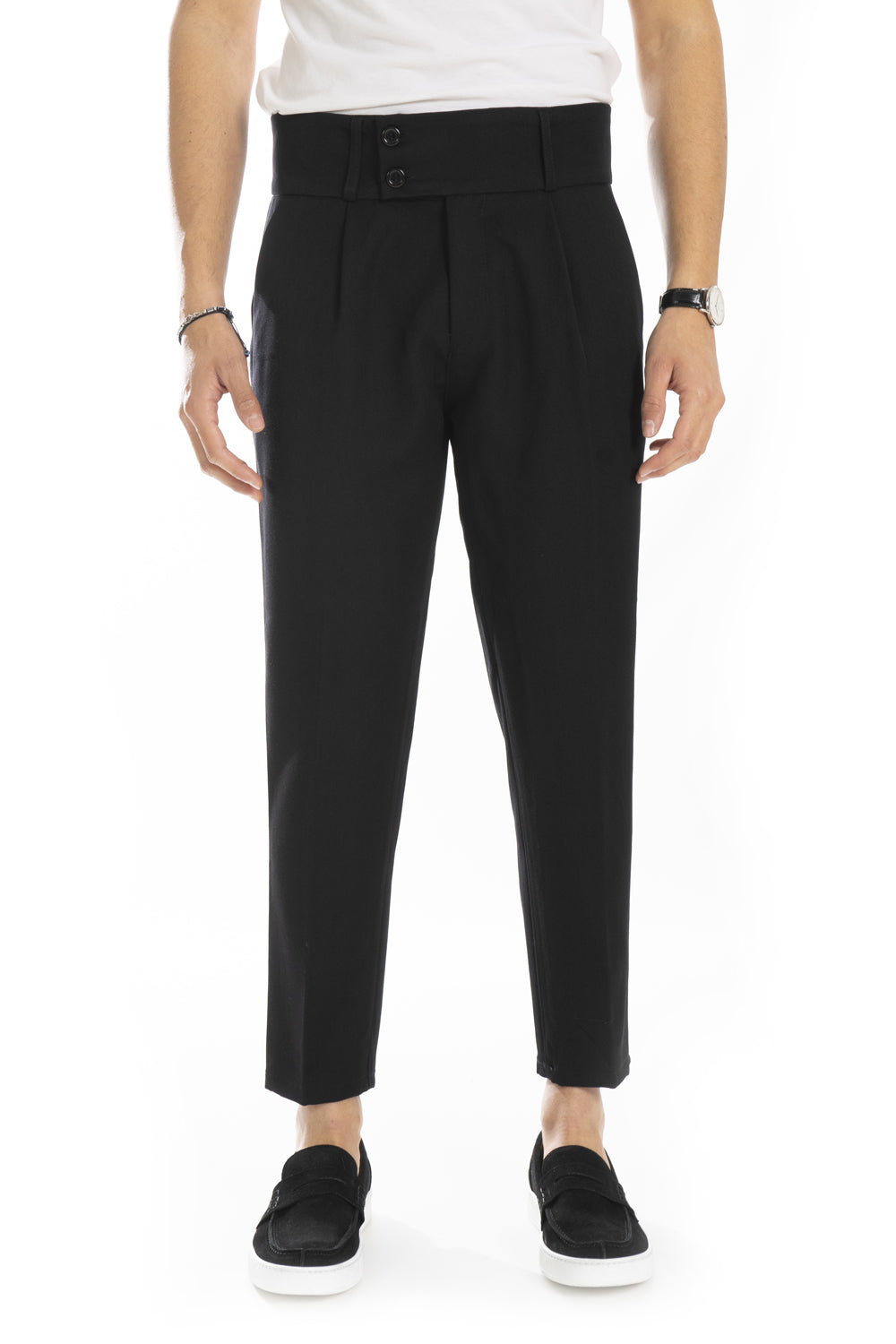 Pantalone Vita Alta Doppio Bottone Con Pinces Tasca America Art. Pt64