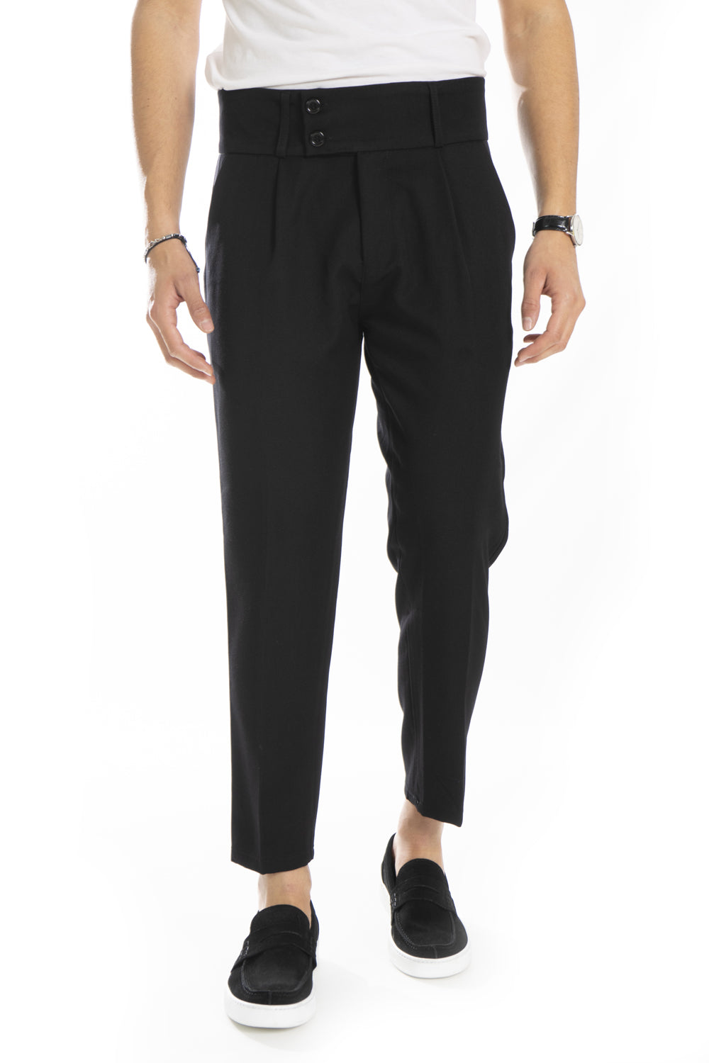 Pantalone Vita Alta Doppio Bottone Con Pinces Tasca America Art. Pt64