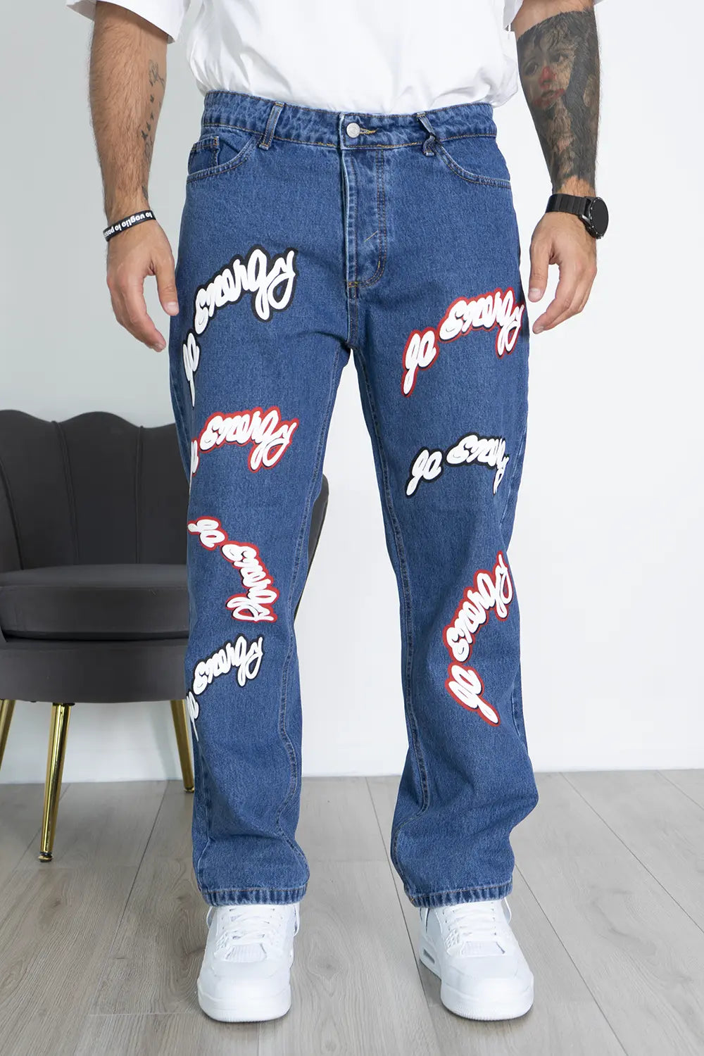 Jeans Baggy Con Stampa Gommata 3D Art. JS488