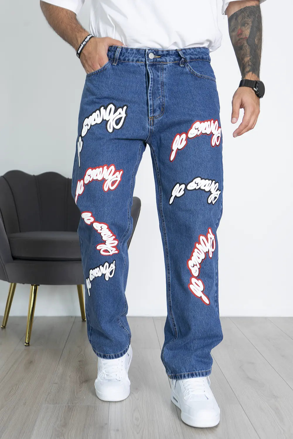 Jeans Baggy Con Stampa Gommata 3D Art. JS488