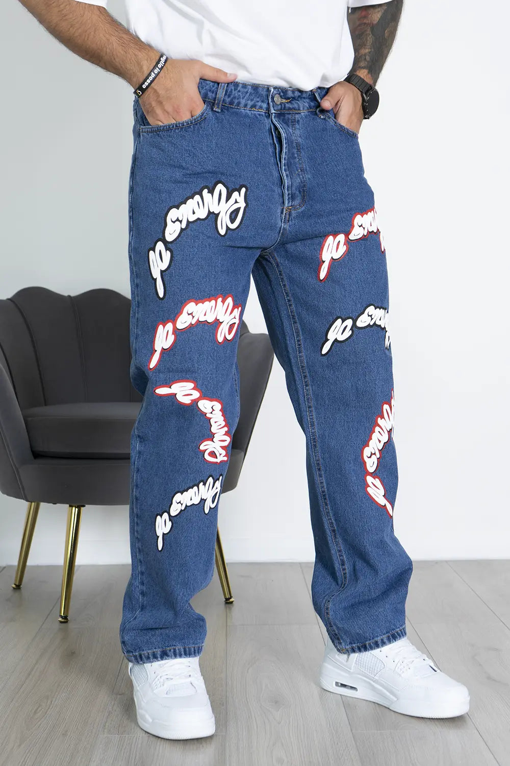 Jeans Baggy Con Stampa Gommata 3D Art. JS488