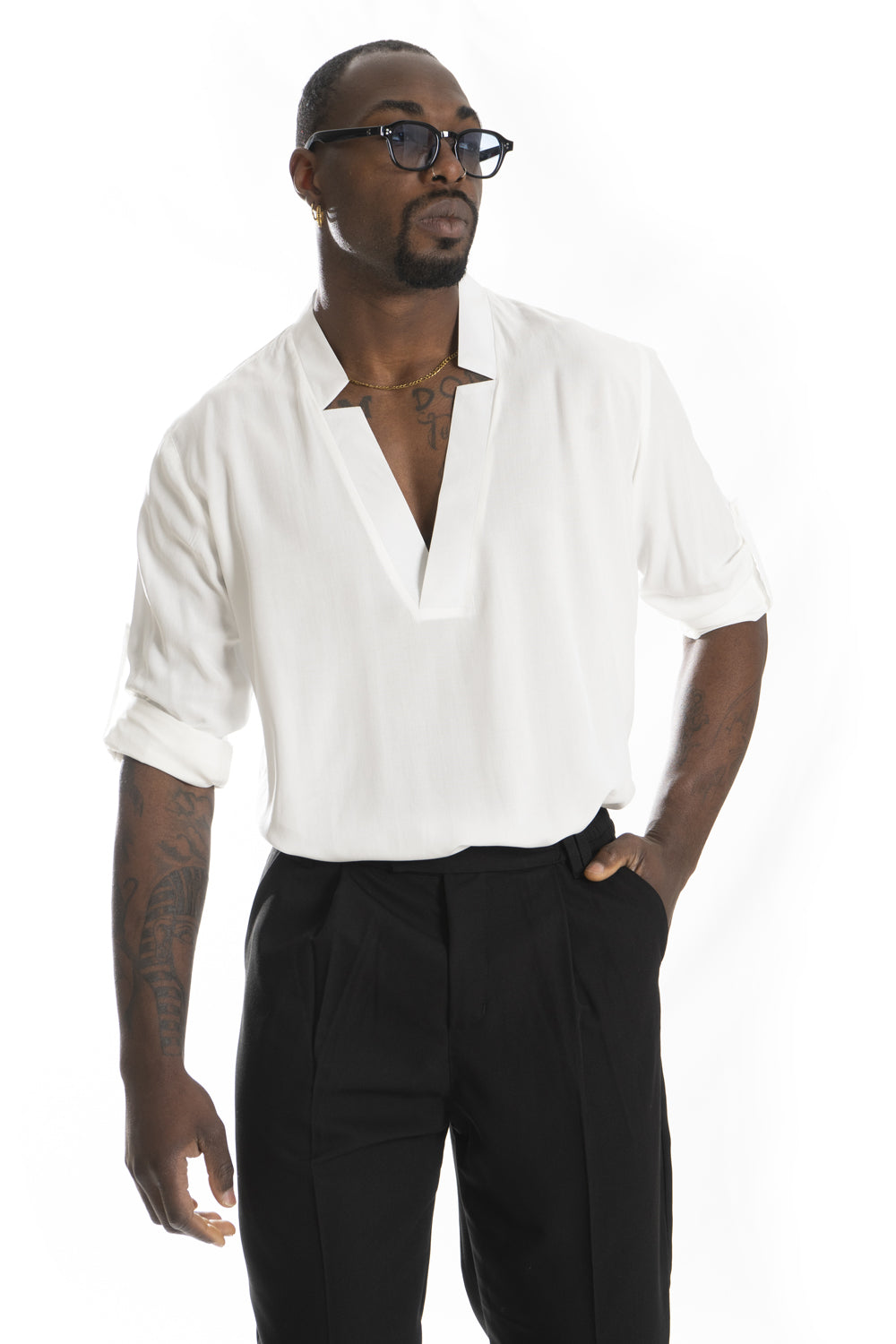 Camicia Casacca Uomo Viscosa Scollo V Tinta Unita Art. Cm163