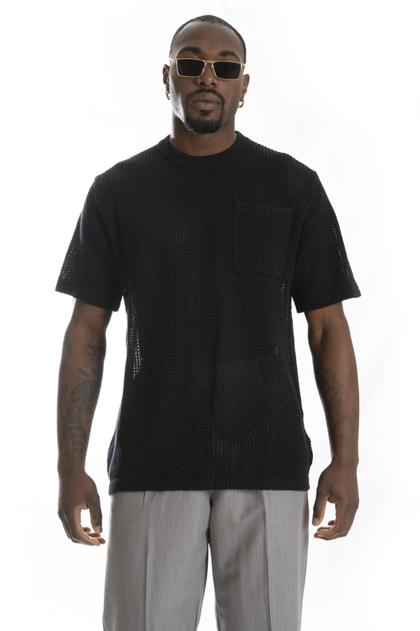 T-shirt homme en maille perforée avec poche, couleur unie, Art. Ts207