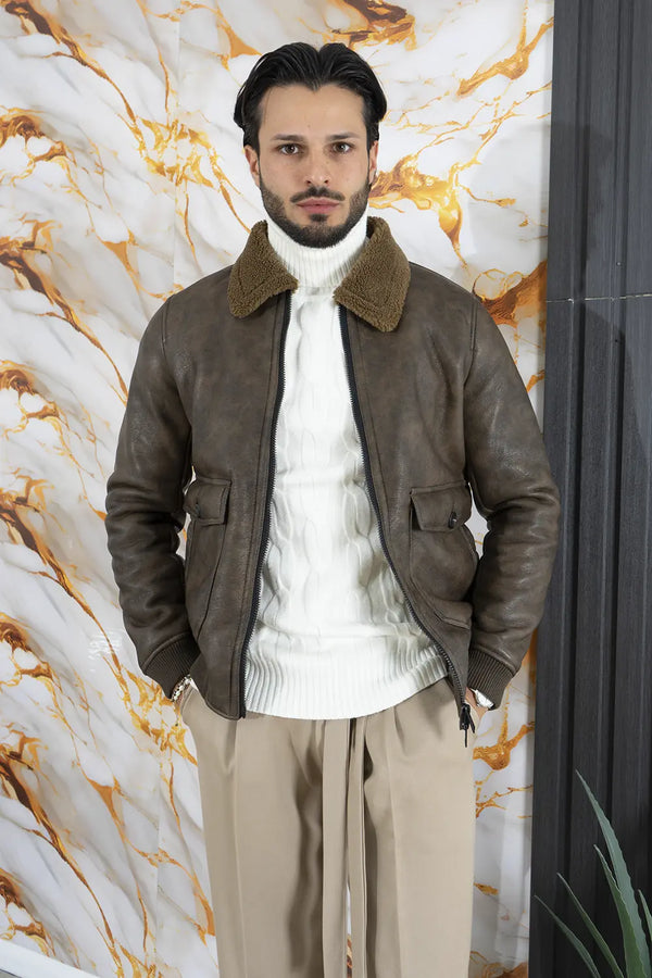 Shearling Sheepskin Jacket With Fur And Pockets Art. Gb182