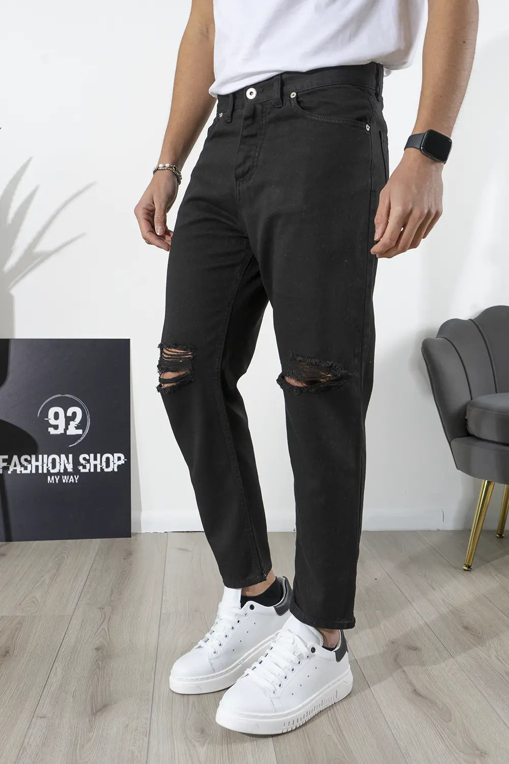 Jeans Uomo Strappi Ginocchia Tinta Unita By 92 Fashion Shop Art. Js273