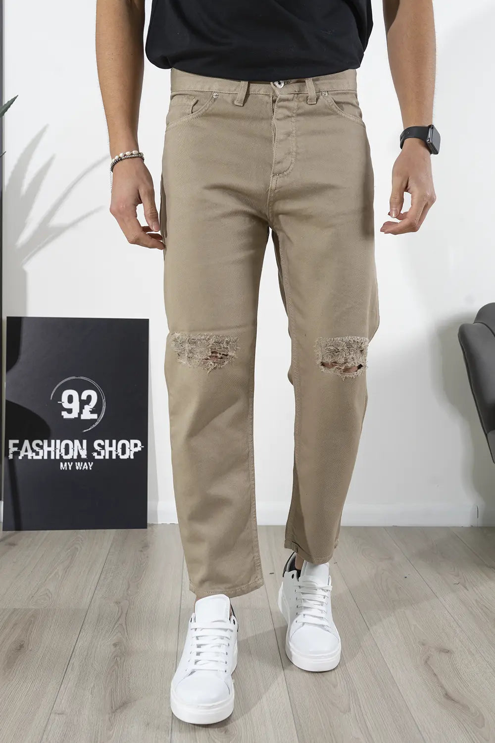 Jeans Uomo Strappi Ginocchia Tinta Unita By 92 Fashion Shop Art. Js273