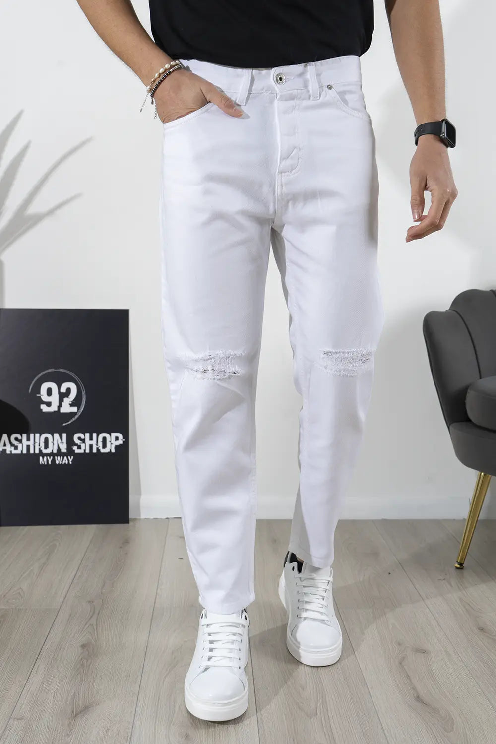 Jeans Uomo Strappi Ginocchia Tinta Unita By 92 Fashion Shop Art. Js273