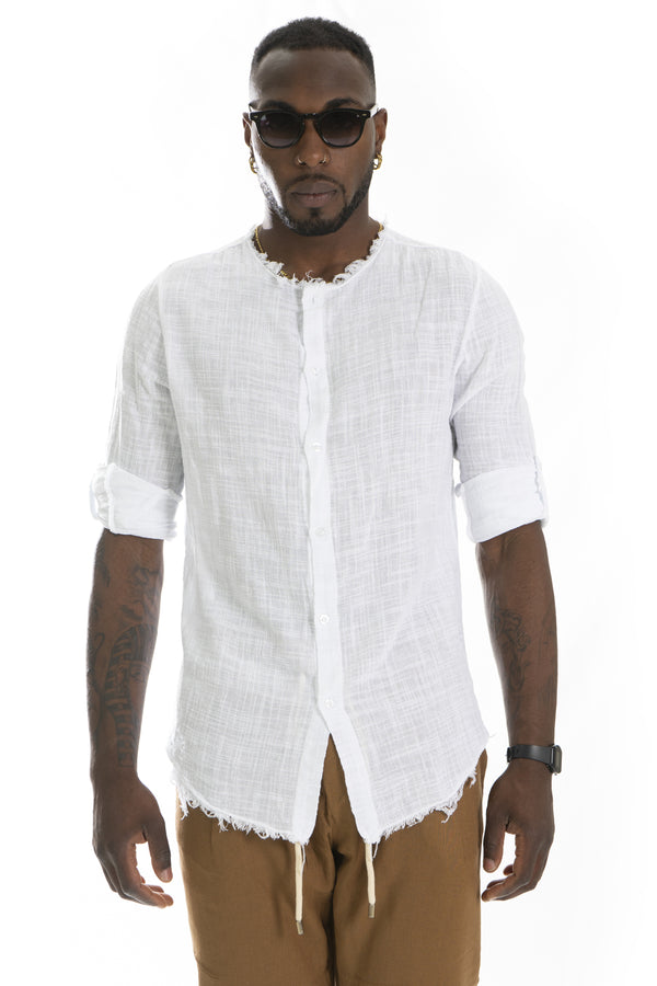 Chemise à col rond effilochée en coton pour homme Art. Cm88