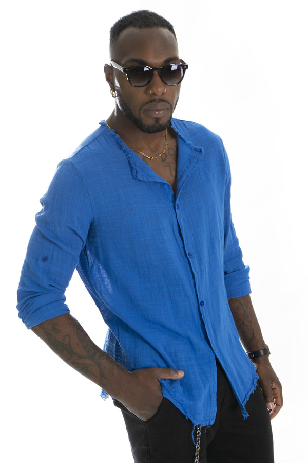 Chemise à col rond effilochée en coton pour homme Art. Cm88