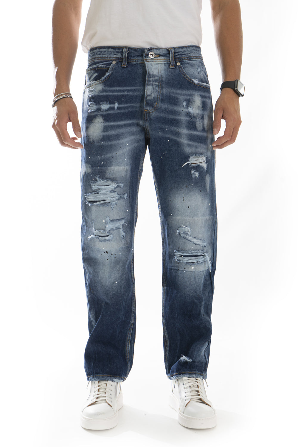 Jeans Uomo Con Sfumature e Abrasioni Straight Fit Art. JS453