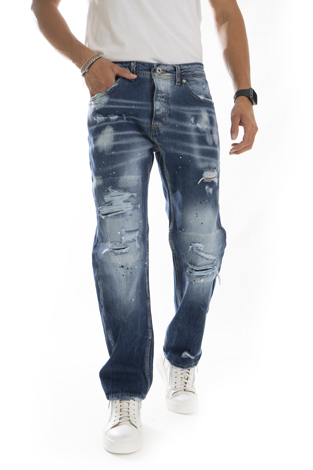 Jeans Uomo Con Sfumature e Abrasioni Straight Fit Art. JS453