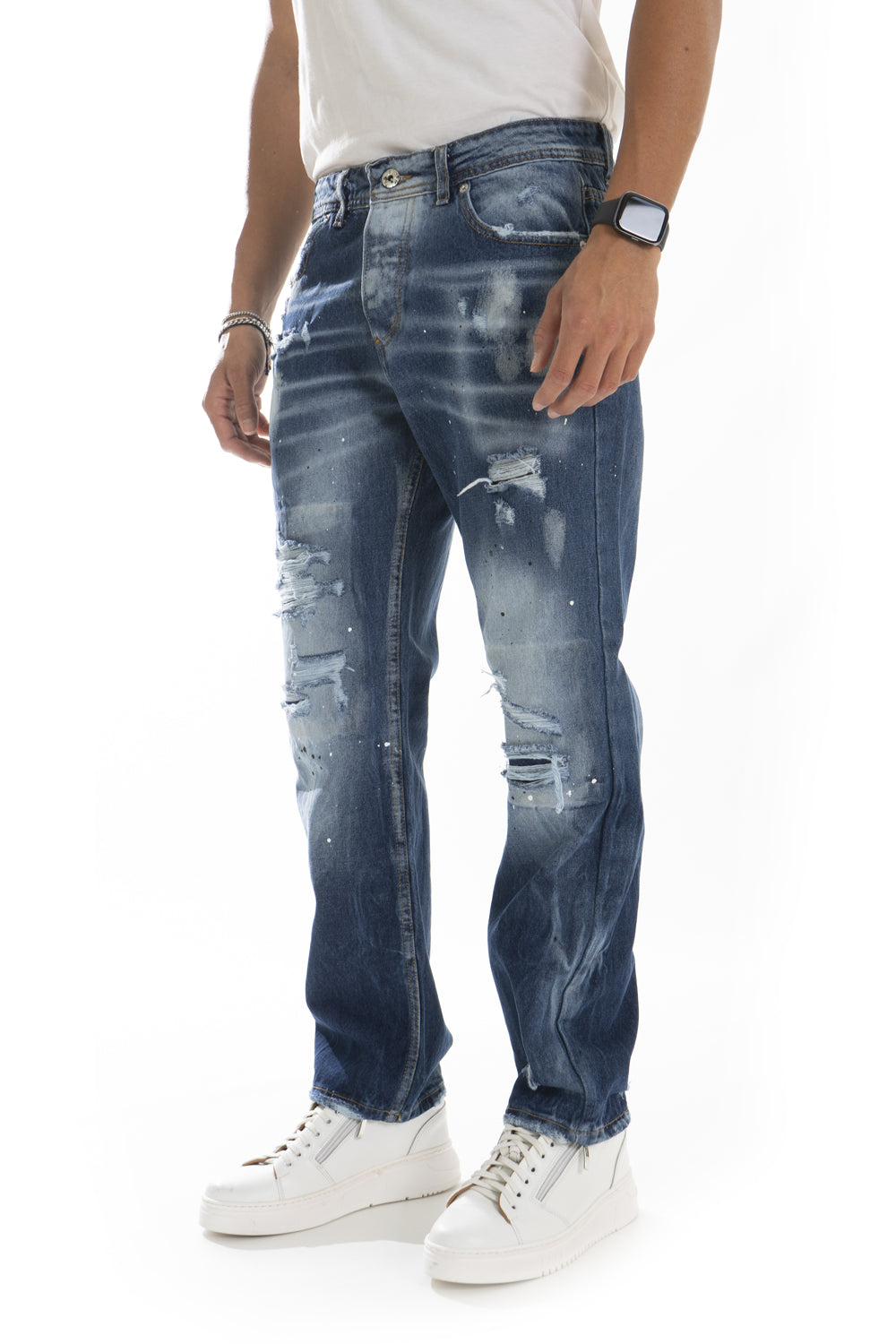 Jeans Uomo Con Sfumature e Abrasioni Straight Fit Art. JS453