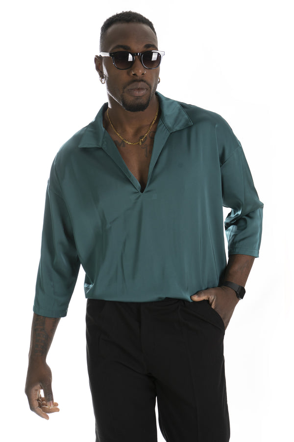 Chemise Homme Effet Satin Tunique Col V Art. Cm197