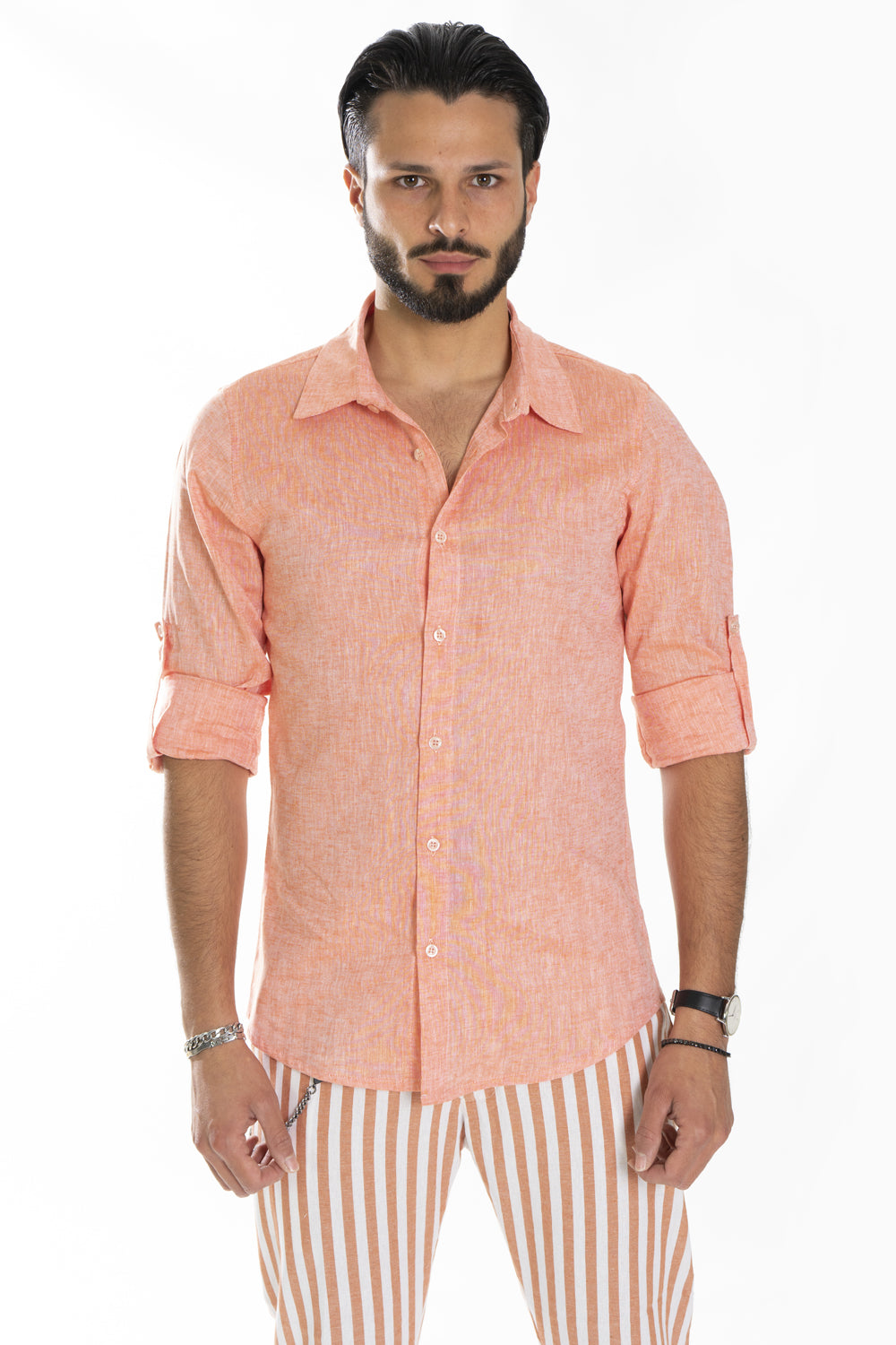 Camicia Uomo Con Colletto In Lino Tinta Unita Art. Cm175