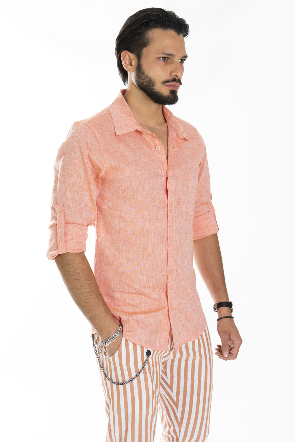 Camicia Uomo Con Colletto In Lino Tinta Unita Art. Cm175