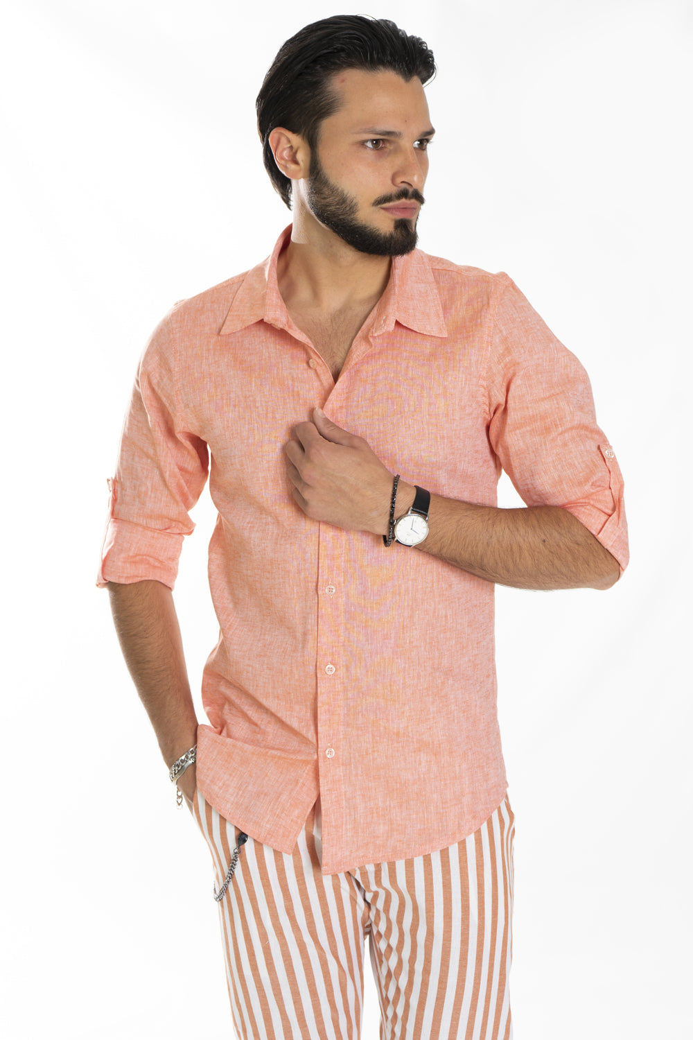 Camicia Uomo Con Colletto In Lino Tinta Unita Art. Cm175